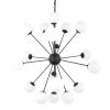 Black Eleven Light Frosted Metal and Glass Dimmable Chandelier With White Shades