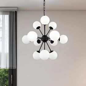 Black Sputnik Multi Light Frosted Metal and Glass Dimmable Chandelier With White Shades