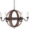 Brown And Black Wood and Metal Sphere Six Light Dimmable Chandelier