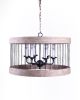 Black And Natural Wood and Metal Cylinder Six Light Dimmable Chandelier