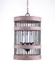 Black And Natural Wood and Metal Cylinder Three Light Dimmable Chandelier