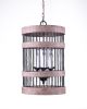 Black And Natural Wood and Metal Cylinder Three Light Dimmable Chandelier
