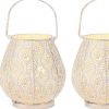 Set of Two 10" Beige Pierced Geometric Cordless Lantern Lamps