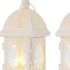 Set of Two 8" White Metal And Glass Pierced Scrollwork Lantern Lamps