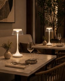 Set of Two 11" White Geometric USB Bedside Lamps With Novelty Shades