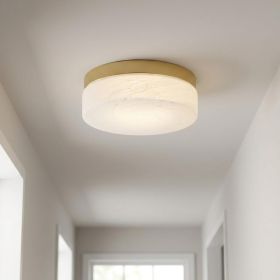11" Brass Metal And Frosted Glass Flush Mount Ceiling Light