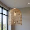 Gold Four Light Rattan Dimmable Chandelier With Gold Shades