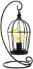 13" Black Metal Pierced Novelty Desk Lamp With Cage Shade