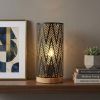 11" Black Metal Pierced Desk Lamp With Cylinder Shade