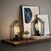 Set of Two 7" Black Novelty Desk Lamps With Cage Shades