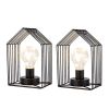 Set of Two 7" Black Novelty Desk Lamps With Cage Shades