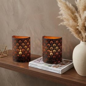 Set of Two 8" Bronze Geometric Desk Lamps With Cylinder Shades