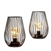 Set of Two 7" Black Metal Pierced Lantern Desk Lamps With Novelty Shades