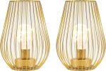 Set of Two 8" Gold Teardrop Desk Lamps With Cage Shades