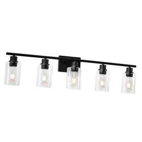 5-Light Bathroom Vanity Lights, 37.1-Inch, Modern Light Fixtures Above Mirror with Clear Glass Shade, 60W, Wall Lighting for Living Room, Bedroom