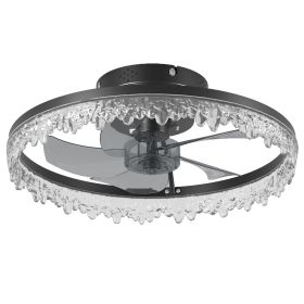 Smart Silent Elegant Black Ceiling Fan with Light – 16-inch Flush Mount LED Chandelier with 5 Invisible Blades, Remote Control & Timer