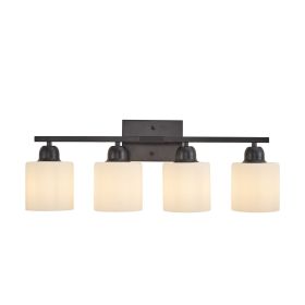 Black Bathroom Light Fixtures, 4-Light Modern Vanity Light Over Mirror, Wall Sconces with Milky White Frosted Glass Shades