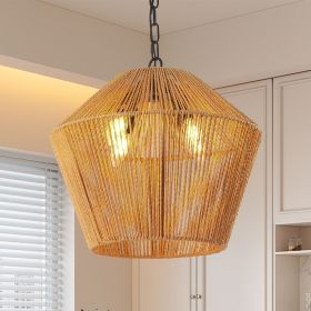 17" Boho Hemp Rope Pendant Light, Handcrafted Farmhouse Hanging Light Fixture for Kitchen Island, Dining Room, or Bedroom, Natural Finish