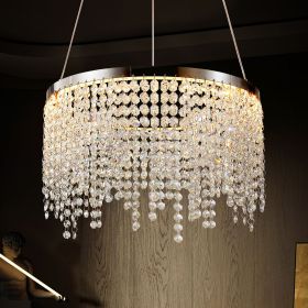 16-inch Luxury Crystal LED Chandelier - Adjustable Height and Color Temperature (3000K-6000K) - Modern Chandelier for Living Room