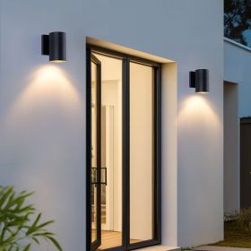 7" Modern Outdoor Porch Light Patio Light in 2 Lights with Aluminum Cylinder and Tempered Glass Cover Waterproof Wall Sconce 2 Pack (Matte Black)