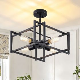4-Lights Close to Ceiling Light,Black Light Fixture Industrial Flush Mount Ceiling Light