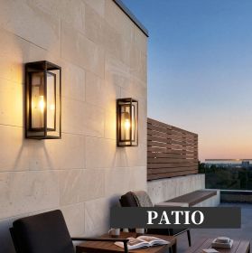 2 Pack 18 inches Outdoor Wall Lantern Light Fixture, Large Black Exterior Waterproof Wall Sconce, Anti-Rust Mount Porch Light with Clear Glass