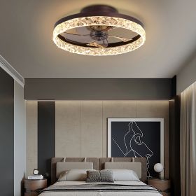 19.7" Ceiling Fans with Lights, Low Profile Ceiling Fan and Remote, Flush Mount Ceiling Fans, Stepless Dimmable LED Light, Brown Fixtures for Bed