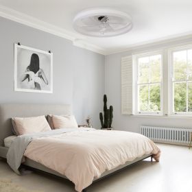 20" Flush Mount Ceiling Fans with Lights and Remote, 3000K-6000K Dimmable LED Fandelier Low Profile Chandelier Ceiling Fan for Bedroom Living Roo