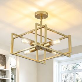 4-Lights Ceiling Light Gold Light Fixture Industrial Flush Mount Ceiling Light Farmhouse Chandelier Lighting for Kitchen Island Dining Room Bedro
