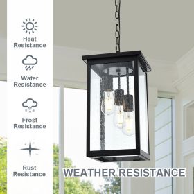 Black Outdoor Pendant Light Fixture, Exterior Chandelier Hanging Lantern for Front Porch