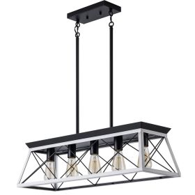 (Same as W134065438/L1001) 32" Black White Industrial 5-Light Pendant Chandelier, Modern Metal Cage Design, Adjustable Hanging Light for Dining R