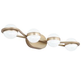 28" Golden Minimalist LED Bathroom Vanity Light with Crystal Sand Acrylic Shades, 4-Light Wall Mounted Decorative Lighting Fixture