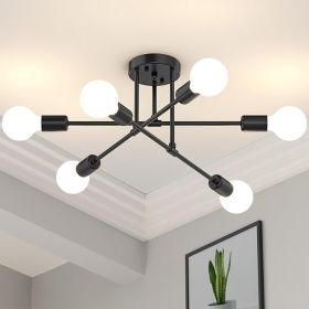 Modern Sputnik Chandelier Ceiling Light Fixtures, 6-Lights 22' Mid Century Industrial Metal Semi Flush Mount for Dining Room, Bedroom