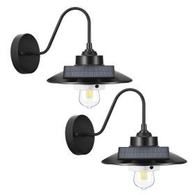 Solar Outdoor Barn Light, 3 Lighting Modes and Motion Sensor, 2-Pack Gooseneck Light Fixture, Farmhouse Wall Sconce, with E27 Bulb Compatible
