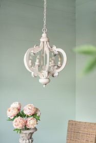 French Country Wood Chandelier, 6-Light Farmhouse Pendant Light Fixture with Adjustable Chain for Kitchen Foyer Hallway Entryway, Bulb Not Includ