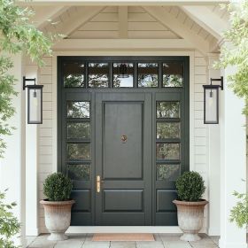 20"(H) Set of 2 Modern Outdoor Wall Lanterns with Black Metal Frame and Clear Glass, Weatherproof Wall Sconces for Porch, Garage, or Entryway Lig