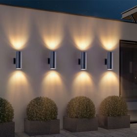 Modern Outdoor Porch Light Patio Light in 2 Lights with Aluminum Cylinder and Tempered Glass Cover Waterproof Wall Sconce 4 Pack (Matte Black)