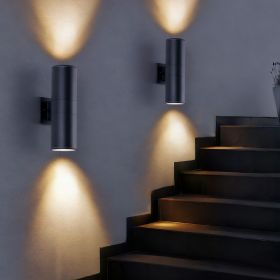 18" Modern Outdoor Porch Light Patio Light in 2 Lights with Aluminum Cylinder and Tempered Glass Cover Waterproof Wall Sconce 2 Pack (Matte Black