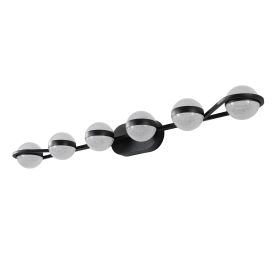 43" Black Minimalist LED Bathroom Vanity Light with Crystal Sand Acrylic Shades,6-Light Wall Mounted Decorative Lighting Fixture