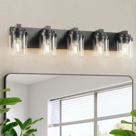 5-Light Bathroom Vanity Light Bathroom Light Fixtures Over Mirror, 31" Black Vanity Lights with Glass Shade