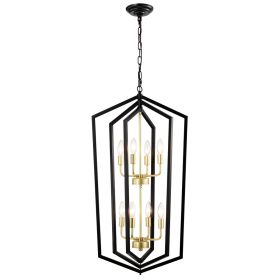 8-Light Lantern Tired Farmhouse Ceiling Hanging Light Black Chandelier Metal Modern Pendant Light Fixtures for Kitchen Island Dining Room Living