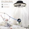 16" Decorative LED Ceiling Fan Light – Modern Flush Mount with Crystal-Inspired Acrylic Ring, Hidden Blades, Remote Control