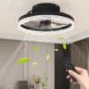 16" Decorative LED Ceiling Fan Light – Modern Flush Mount with Crystal-Inspired Acrylic Ring, Hidden Blades, Remote Control