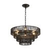 20" Rustic 4-Tier Black Hemp Rope Pendant Light Chandelier with 6 E12 Sockets, Handmade Tiered Boho Ceiling Light Fixture for Dining Room, Kitchen