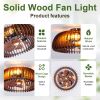 20" Caged Ceiling Fan with Lights, Wood Flush Mount Fan, 7 Blades, 4 E26 Bulb Sockets (No Bulbs), 6 Speeds Reversible DC Motor