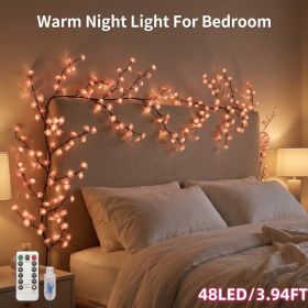 LED Tree Branch Lights For Wall, Cherry Blossom Lights Vine Lights With Remote And 8 Lighting Modes Cherry Blossom Garland Willow Vine For Bedroo (Option: 48LED3.94FT)