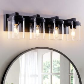 4 Light Bathroom Vanity Light, Matte Black Bathroom Light Fixtures With Clear Glass Shade, Vanity Light Fixtures Over Mirror For Bedroom Living R (Option: Default)
