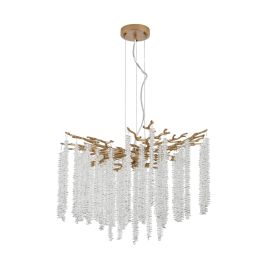 24-inch Modern Golden Pendant Light with Cascading Crystal Strands, Ideal for Living Room, Dining Room and Foyer (Main Color: Gold, Main Material: Iron)