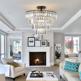 (Same as W1340110374/L5011) 20" Black Crystal Chandelier Ceiling Light, Modern Luxury 10-Light Flush Mount Light Fixture (Color: Black, Material: Crystal)