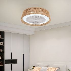 21" Modern Rustic Ceiling Fan Light with LED RGB Mood Lighting, Rope Woven Design, Quiet Fan, Semi Flush Mount for Bedroom, Living Room (Color: White, Material: Iron)